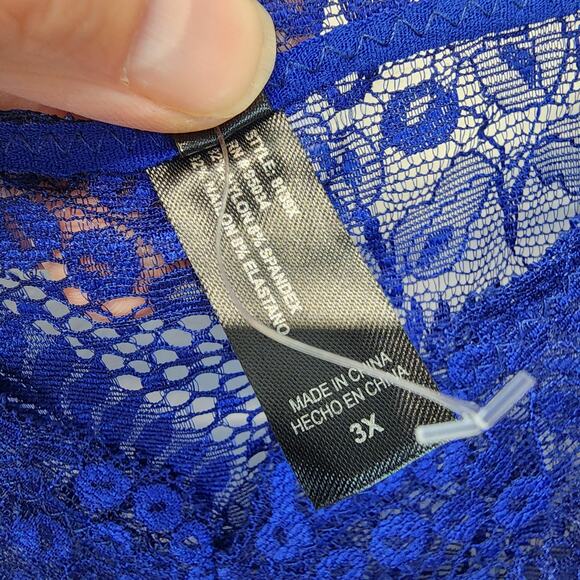 iCollection Lace Babydoll Chemise Size 3X Blue Mesh V-neck Stretch Sexy Coquette - Picture 13 of 14
